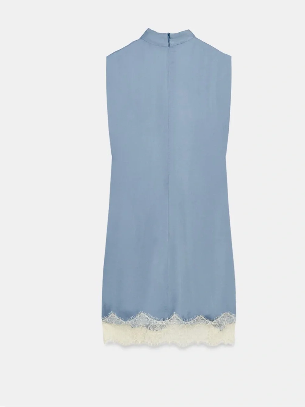 Zara Sleeveless Light Blue Lace-Trim Mini Dress